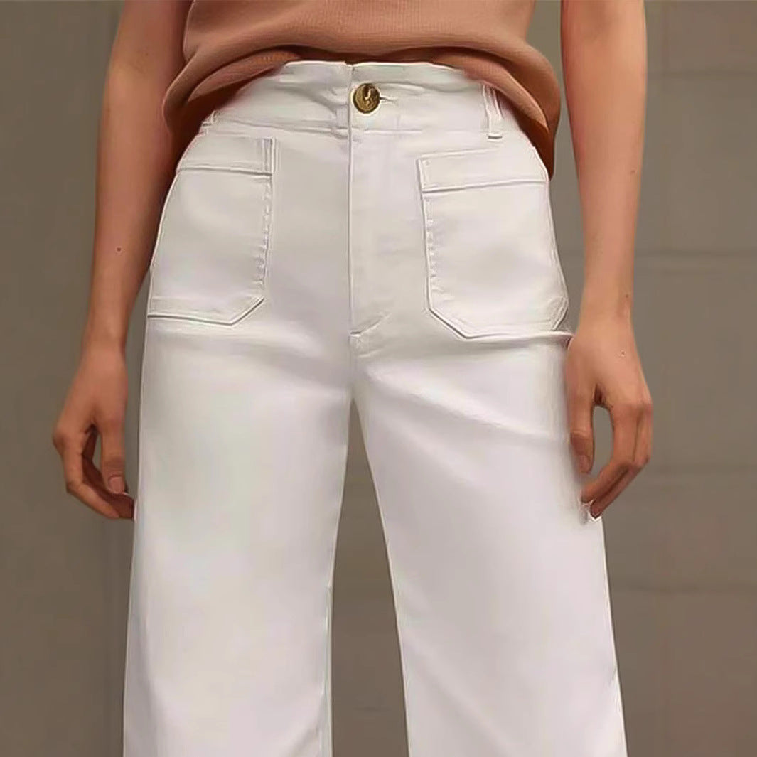 Damen Weite Culotte-Jeans mit gesticktem Blumenmuster EB