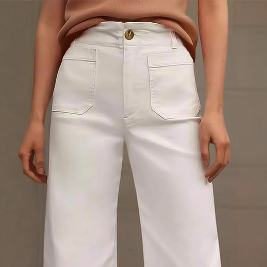 Damen Weite Culotte-Jeans mit gesticktem Blumenmuster EB