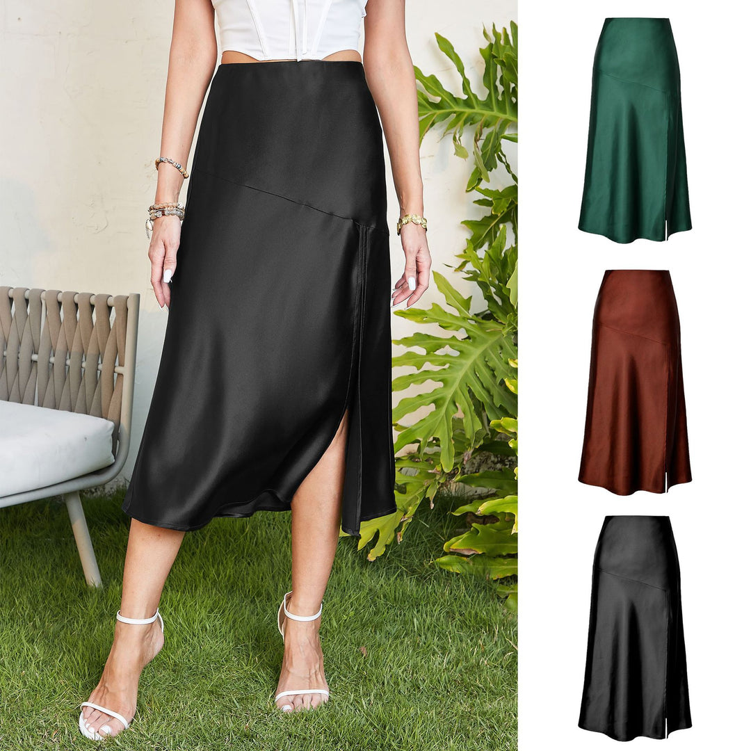 Damen eleganter Midirock aus satinierter Viskose EB