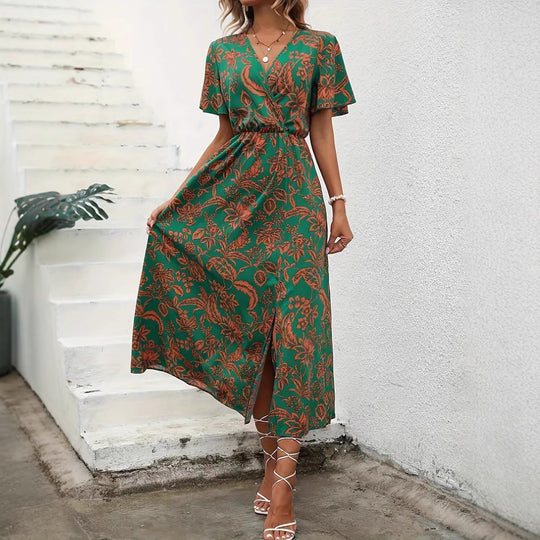 Damen Elegantes Maxikleid mit floralem Print und Taillierung EB