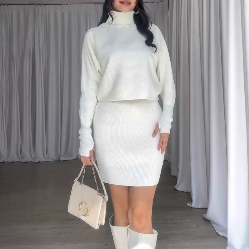 Damen Strickkleid mit lässigem Rollkragen und angeschnittenen Ärmeln EB