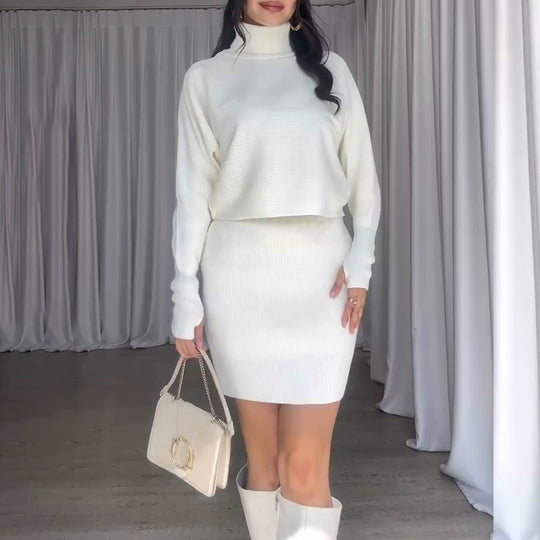 Damen Strickkleid mit lässigem Rollkragen und angeschnittenen Ärmeln EB