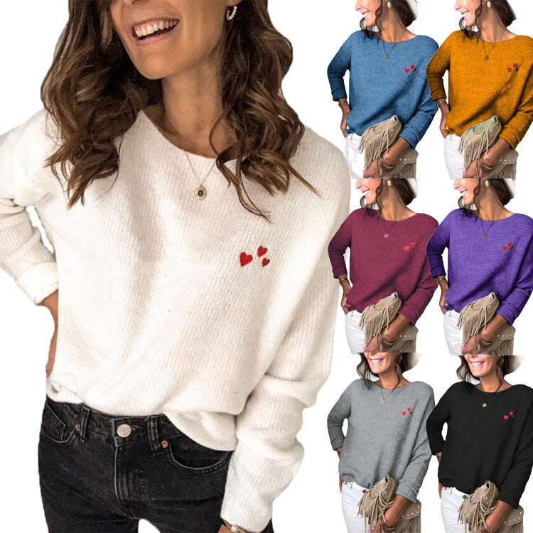 Damen Feinstrickpullover mit Herz-Stickerei und legerer Passform EB