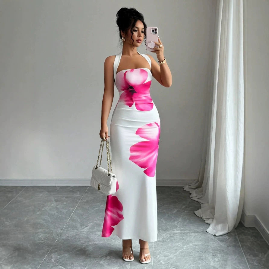Damen Maxikleid mit floralem Print und schulterfreiem Design EB