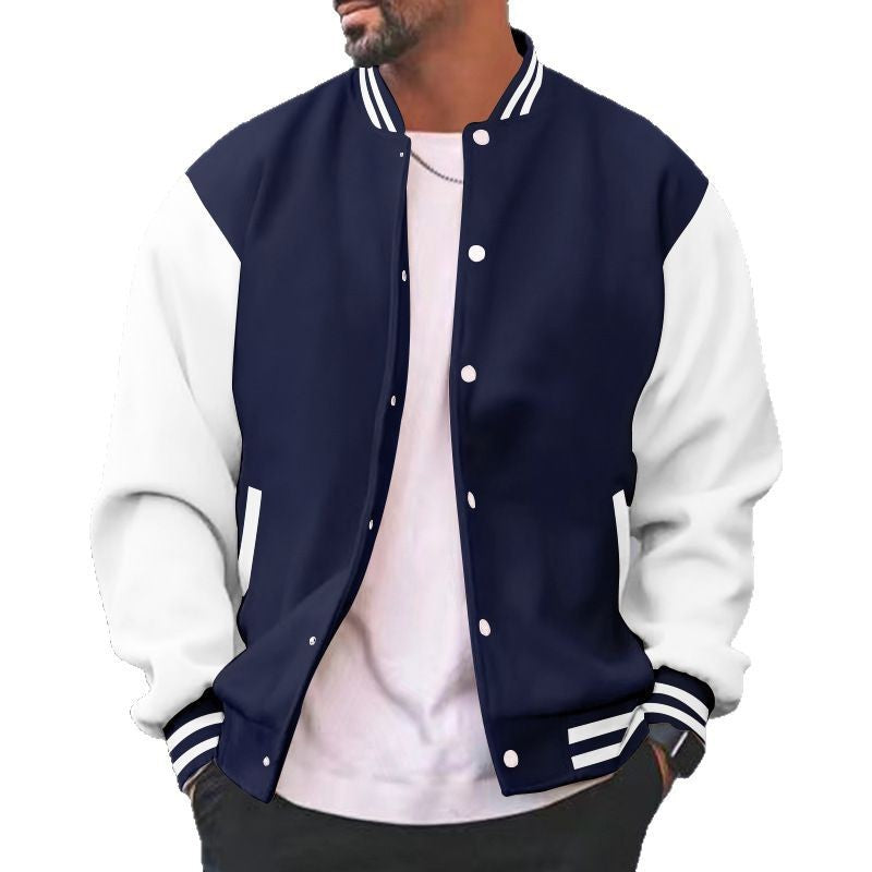 Herren nan varsity-Collegejacke im Bomberstil mit Druckknopfverschluss, kontrastarmen und gerippten Bündchen EB