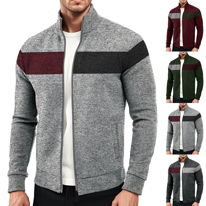 Herren sportlicher Stehkragenpullover mit kontrastierenden Farbbereichen und hochwertiger Baumwolle EB