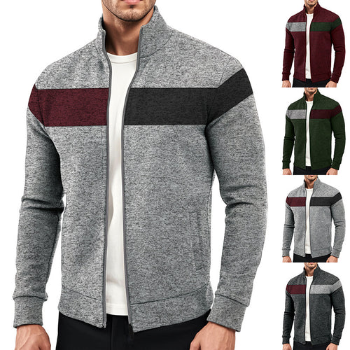 Herren sportlicher Stehkragenpullover mit kontrastierenden Farbbereichen und hochwertiger Baumwolle EB