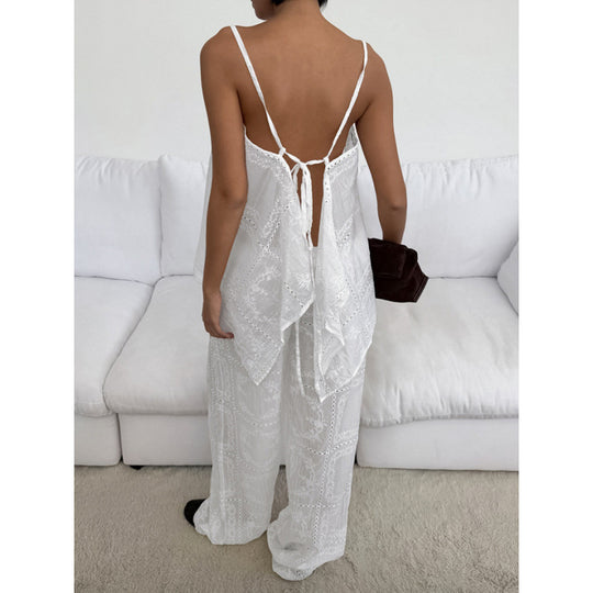 Damen luftiger Lounge-Set mit romantischen Stickereien EB