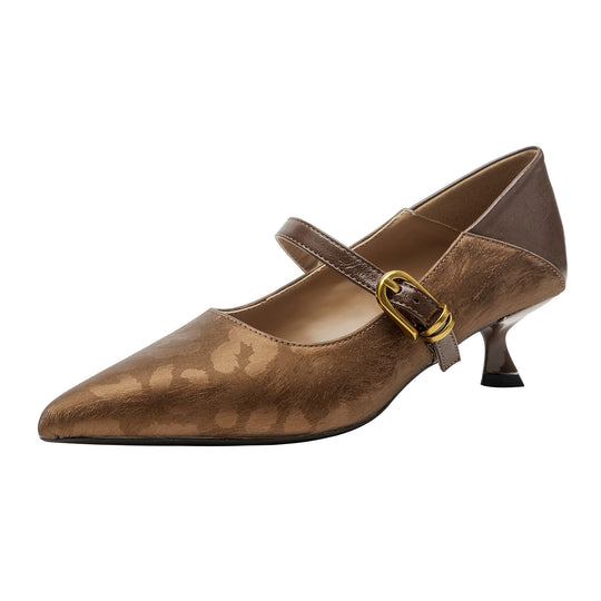 Damen Elegante Mary Jane Pumps mit dekorativem Riemen und niedrigem Absatz EB