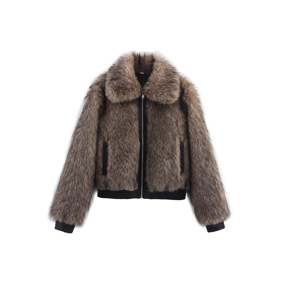 Damen modische Kunstpelzjacke mit asymmetrischem Schnitt EB