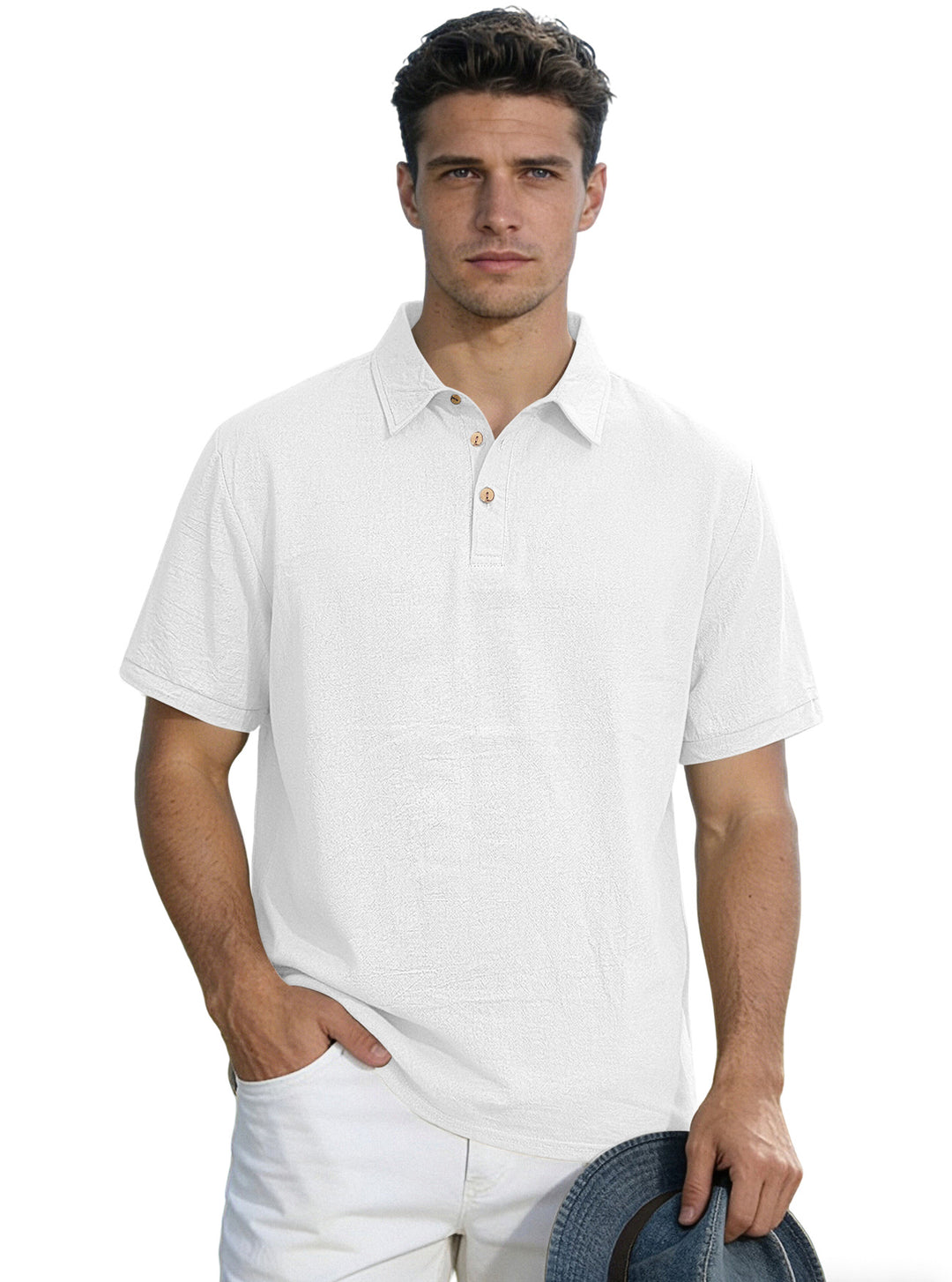 Herren nan legeres Kurzarm-Polo mit Hemdkragen, Kurzknopfleiste und strukturierter Baumwollmischung EB