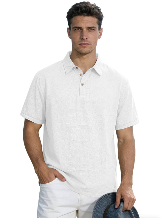 Herren nan legeres Kurzarm-Polo mit Hemdkragen, Kurzknopfleiste und strukturierter Baumwollmischung EB