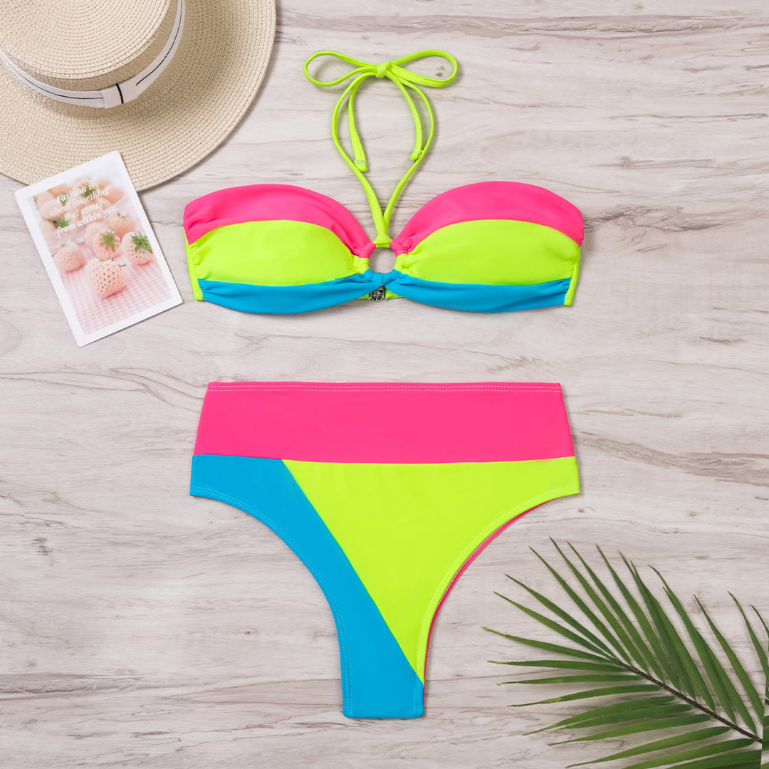 Damen Bandeau-Bikini mit kontrastierenden Farbkombinationen EB