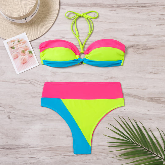Damen Bandeau-Bikini mit kontrastierenden Farbkombinationen EB