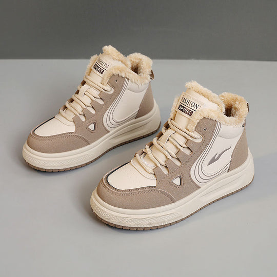 Damen modische High-Top Sneakers mit kuscheligem Fleecefutter und rutschfester Sohle EB