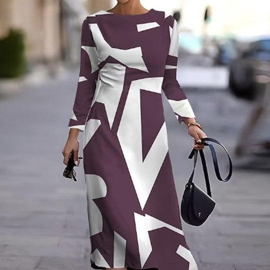 Damen Langarm Kleid mit grafischem Design und elegantem Schnitt EB