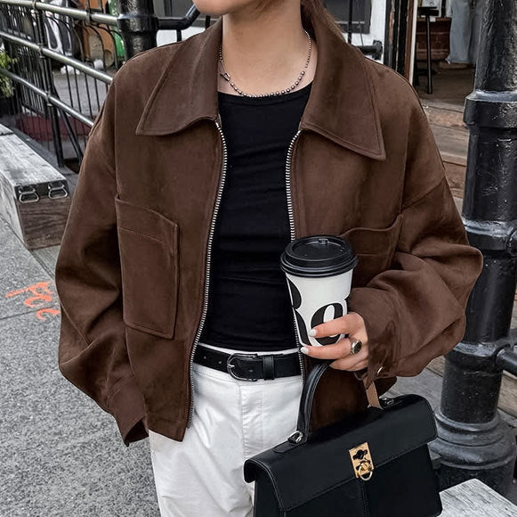 Damen modische Wildlederjacke im angesagten Oversized-Schnitt EB