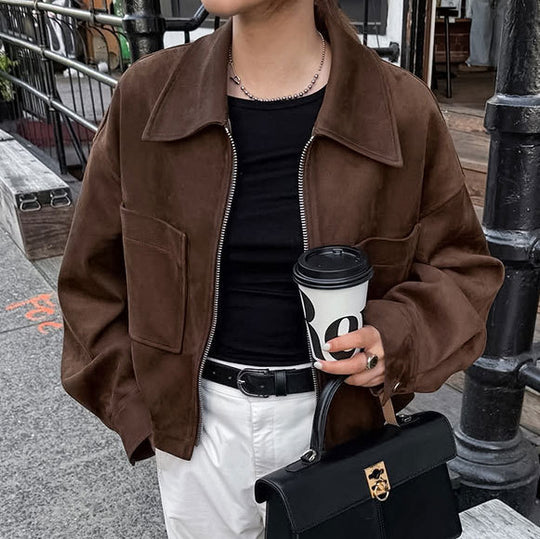 Damen modische Wildlederjacke im angesagten Oversized-Schnitt EB