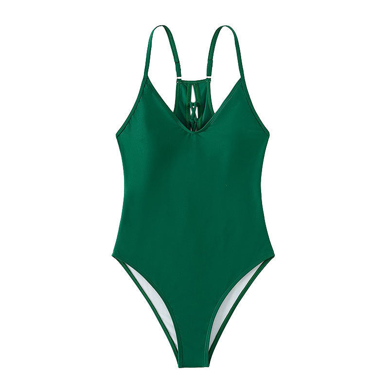 Damen Sportlicher Einteiler Badeanzug mit feinen Trägern und figurbetonendem Design EB