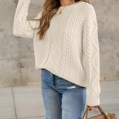 Damen Strickpullover mit aufwendigem Zopfmuster und lässigem Schnitt EB