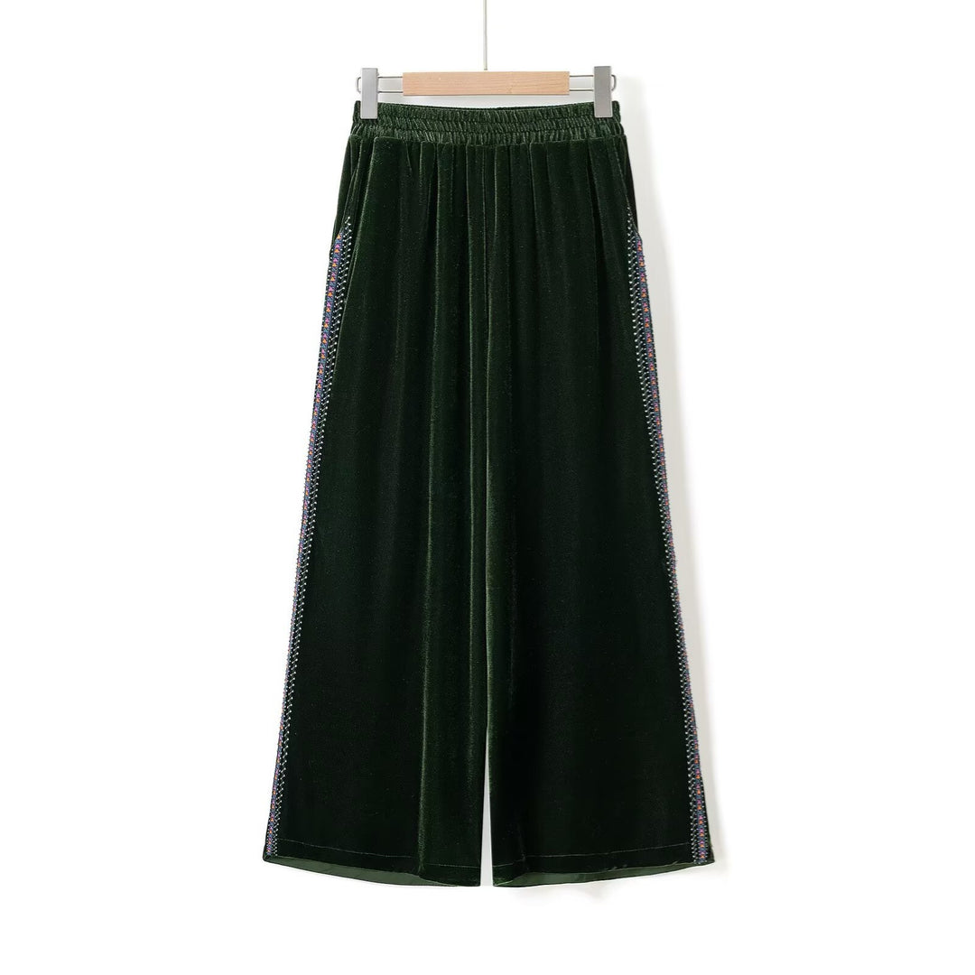 Damen Palazzo-Hose aus luxuriösem Samt mit seitlichen Glitzerelementen EB