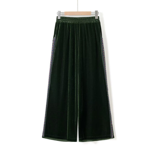 Damen Palazzo-Hose aus luxuriösem Samt mit seitlichen Glitzerelementen EB