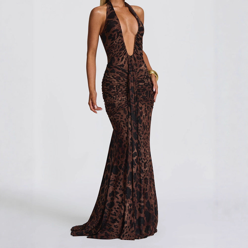 Damen Elegantes Glamour-Kleid mit tiefem V-Ausschnitt und Raffung EB