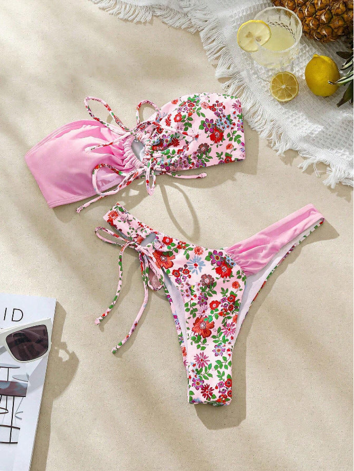 Damen Bandeau-Bikini Set mit floralem Design EB