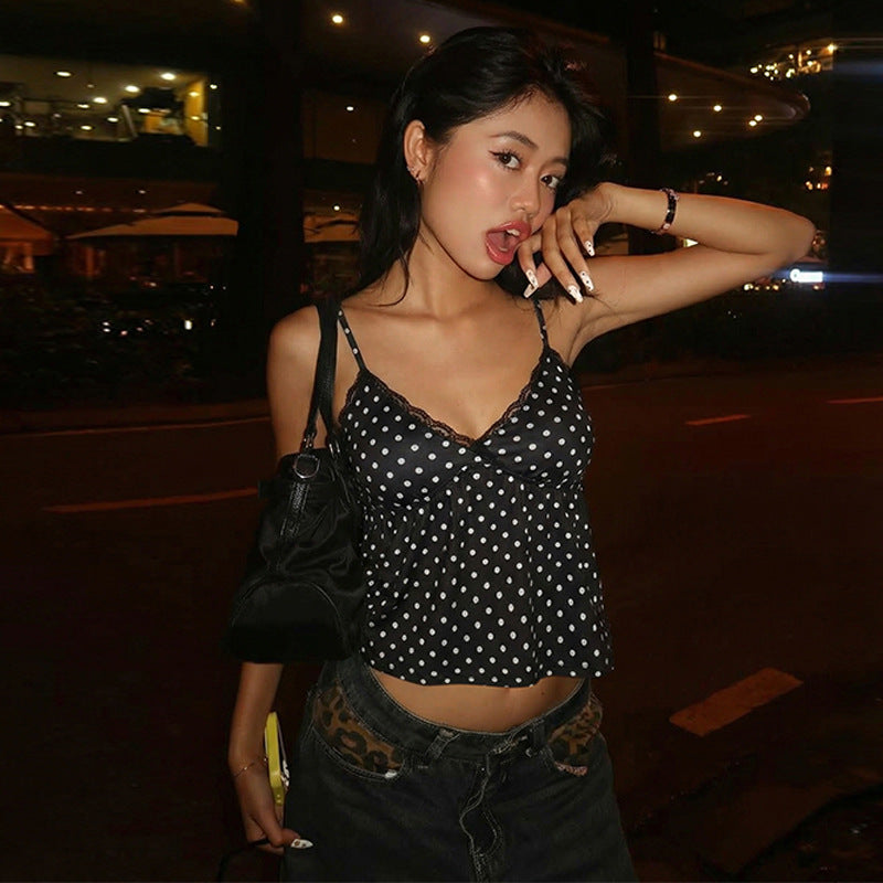 Damen Verspieltes Spaghetti-Top mit Punkten EB