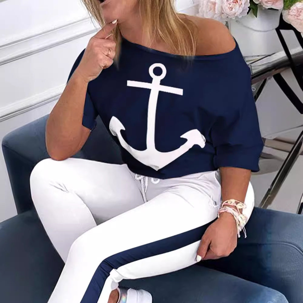 Damen Lockere Sweatshirt mit maritimem Anker-Design EB