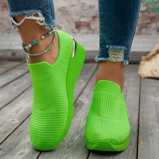 Damen  Sock-Sneaker mit elastischem Strickoberteil Leopardmuster und keilprofilsohle EB
