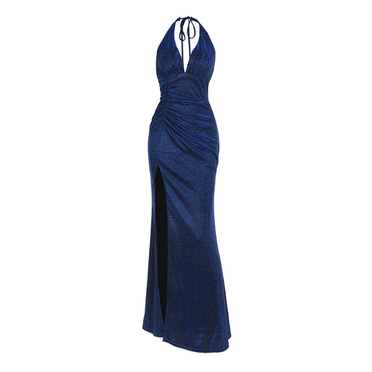 Damen Glamouröses Maxikleid mit tiefem V-Ausschnitt und raffiniertem Rüschendesign EB