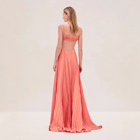 Damen Maxi-Kleid mit eleganter Plisseedetails und schmalen Spaghettiträgern EB