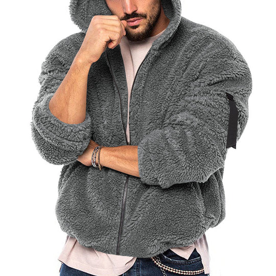 Herren Gemütliche Fleece-Jacke mit Kapuze und Reißverschluss EB