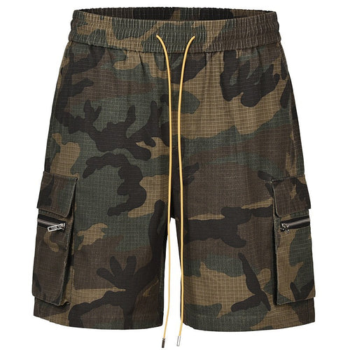 Herren nan Cargo-Shorts im Camouflage-Ripstop mit Elastikbund, Tunnelzug und Reißverschlusstaschen EB