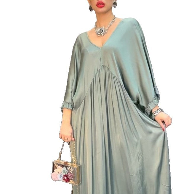 Damen Maxi-Kleid mit weit geschnittenem Design und elegantem V-Ausschnitt EB