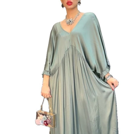 Damen Maxi-Kleid mit weit geschnittenem Design und elegantem V-Ausschnitt EB