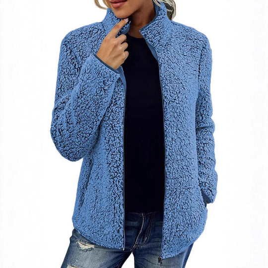 Damen kuschelige Fleecejacke mit hohem Kragen und praktischen Taschen EB