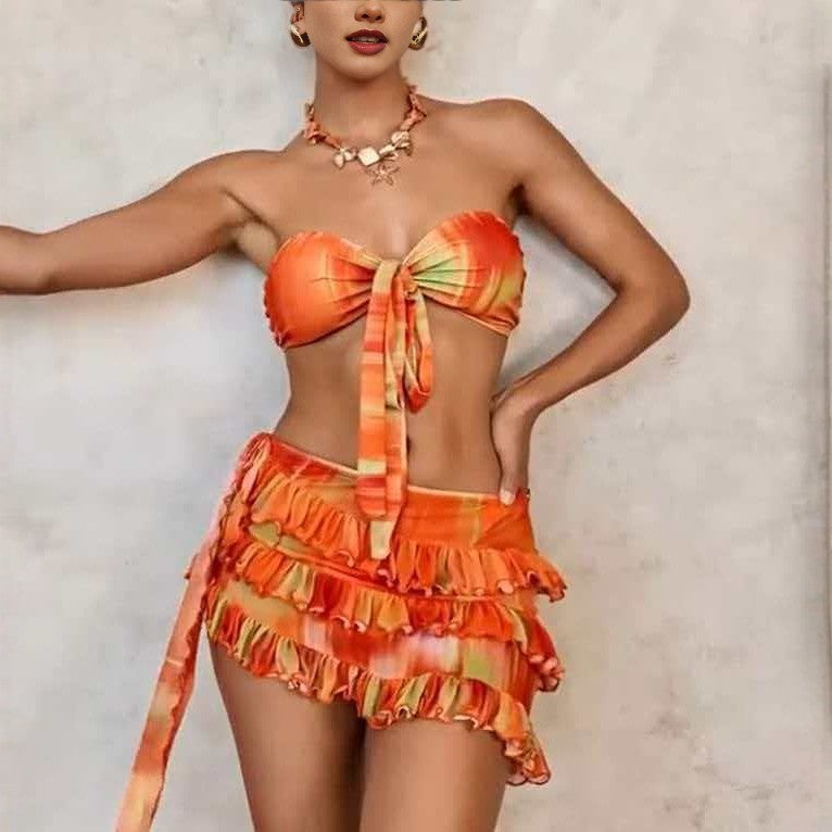 Damen Bandeau-Bikini-Set mit Rüschen und Wickeltuch EB