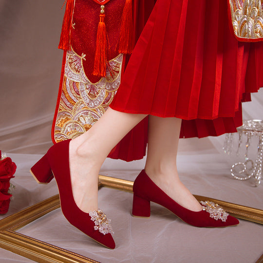 Damen Elegante Ballerinas mit funkelndem Schmuckdetail und stabilem Blockabsatz EB