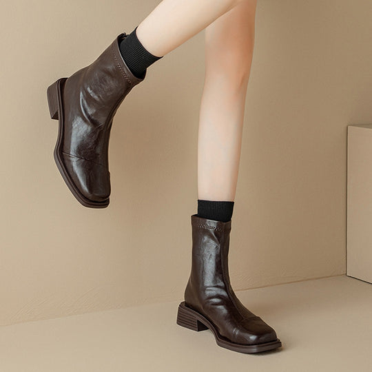 Damen elegante Ankle Boots mit modernem Reißverschluss und komfortablem Blockabsatz EB