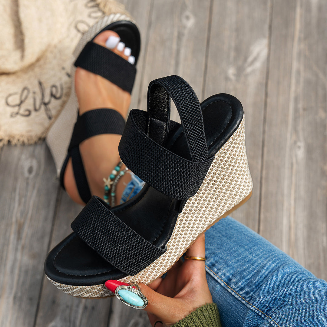 Damen Wedge-Sandalen mit elastischen Riemen und texturierter Sohle EB
