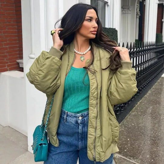 Damen oversized Bomberjacke mit technischen Details und praktischen Taschen EB