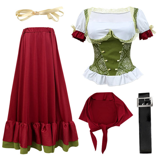 Damen nan traditionelles Dirndl Trachtenkleid Ensemble mit verstellbarem Corsagenmieder und langem Stufenrock EB