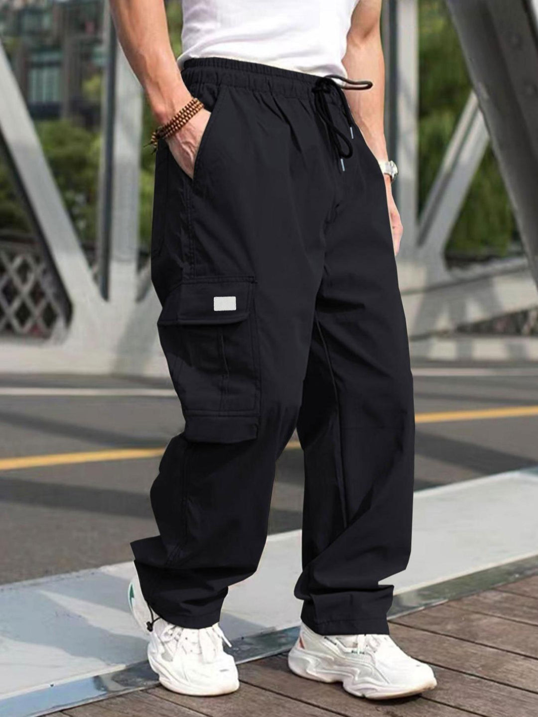 Herren lässige Cargo-Hose mit elastischem Bund und multifunktionalen Taschen EB