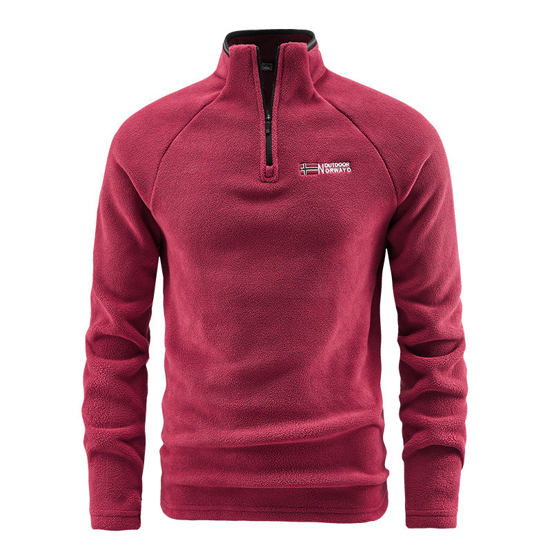 Herren Flauschiger Zip‑Troyer Fleecepullover mit Stehkragen und Raglanärmeln EB