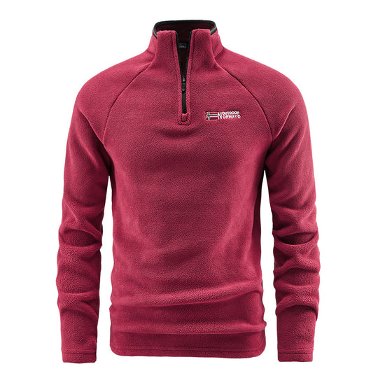 Herren Flauschiger Zip‑Troyer Fleecepullover mit Stehkragen und Raglanärmeln EB