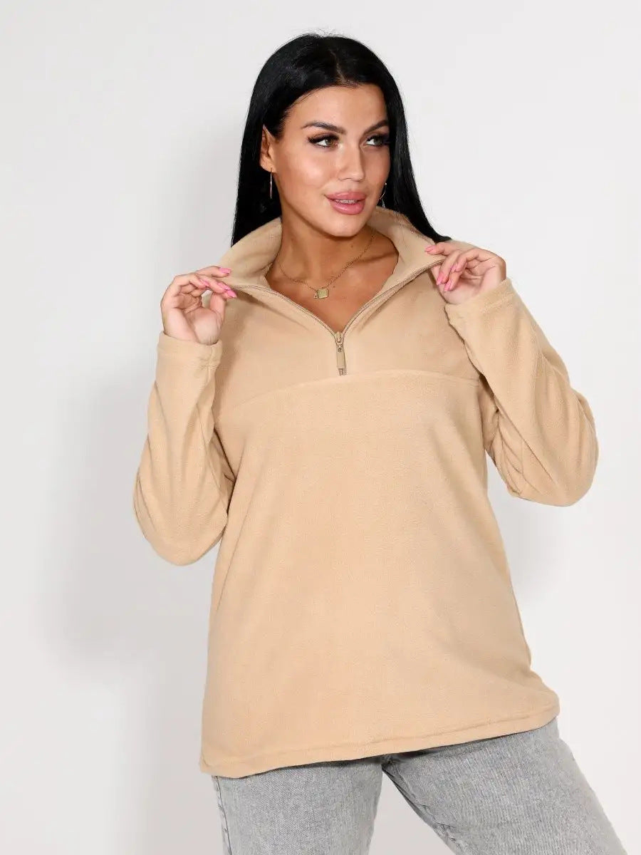 Damen Fleeceoberteil mit kurzem Halbzip und Stehkragen EB
