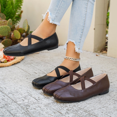 Damen modische Ballerinas mit kreuzförmigen Riemen und eleganter Sohle EB
