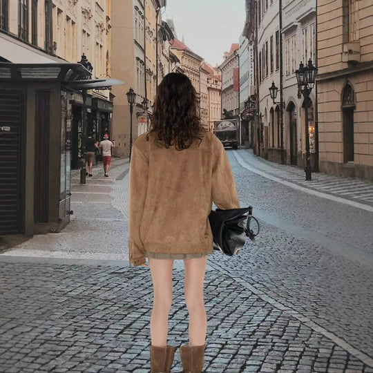 Damen Luxuriöse Wildlederjacke mit modernem Stehkragen EB